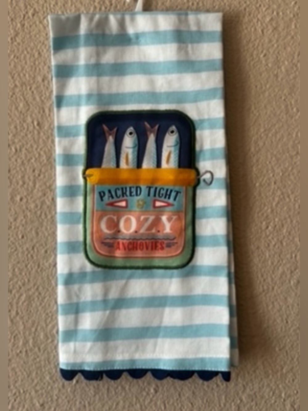 🐟 🆕 Cozy Anchovies Striped Kitchen Towel - White & Light Blue